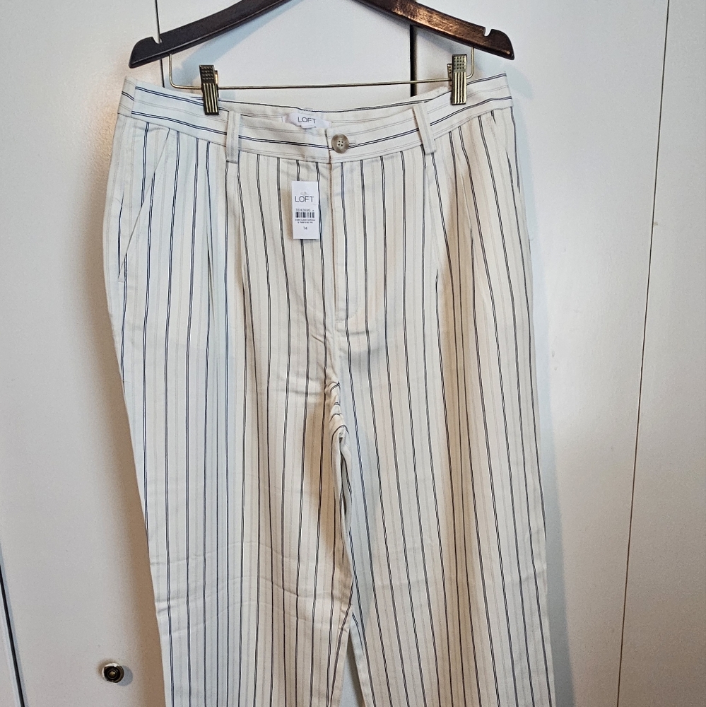 LOFT Peyton Trouser Pants  White Blue/Tan Stripes Womens Sz 14